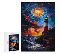 Puzzle per adolescenti, 300 pezzi, Lighthouse Under Starry Sky Puzzle per adulti, gioco di pensiero, decorazione perfetta, divertimento per attività a casa, 300 pezzi