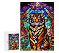 Puzzle per adolescenti 300 pezzi Stained Glass Tiger Art work Puzzle per adulti giochi di relax difficili sfida unici regali di compleanno 300 pezzi