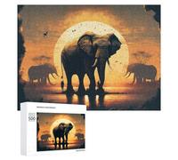 Puzzle Per Adolescenti 500 PCS African Sunset with Elephants Puzzle Per Adulti Gioco Rompicapo Difficile Difficile Unico Compleanno E Regali 500 PCS