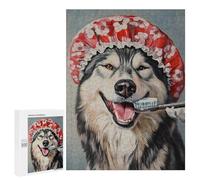 Puzzle Per Adolescenti 500 PCS Alaskan Malamute with Toothbrush Puzzle Per Adulti Assemblaggio Di Modelli Attività Divertenti A Casa Giochi Stimolanti Giocattoli 500 PCS