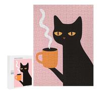 Puzzle Per Adolescenti 500 PCS Black Cat Coffee - Funny Cat Puzzle Divertenti Da Assemblare, Modelli, Regali Unici Per Compleanno E Natale 500 PCS