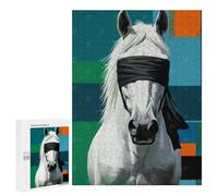 Puzzle Per Adolescenti 500 PCS Blindfolded White Horse Digital Art Puzzle Per Adulti Giochi Rilassanti Decorazione Per La Casa Regali Unici Per Compleanno E Natale 500 PCS