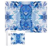 Puzzle Per Adolescenti 500 PCS Blue Floral Tiger Art Print Puzzle Divertenti Da Assemblare, Modelli, Regali Unici Per Compleanno E Natale 500 PCS