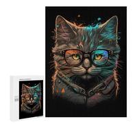 Puzzle Per Adolescenti 500 PCS Cat Art Retro With Glasses Puzzle Per Adolescenti Giochi Rilassanti Assemblaggio Di Modelli Regali Unici Per Compleanno E Natale 500 PCS