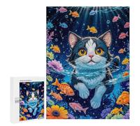 Puzzle Per Adolescenti 500 PCS Cat Underwater with Fish Puzzle Per Adulti Gioco Rompicapo Assemblaggio Di Modelli Interazione Genitore-figlio 500 PCS