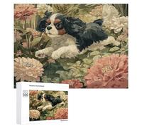 Puzzle Per Adolescenti 500 PCS Cavalier King Charles Spaniel in Flowers Puzzle, Gioco Rompicapo, Regalo Di Compleanno, Attività Divertenti Da Fare A Casa, 500 PCS