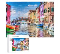 Puzzle Per Adolescenti 500 PCS Colorful Canal Scene with Boats Puzzle, Gioco Rompicapo, Regalo Di Compleanno, Attività Divertenti Da Fare A Casa, 500 PCS