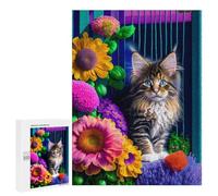 Puzzle Per Adolescenti 500 PCS Colorful Flowers with Cute Kitten Puzzle Per Adolescenti Sfida Difficile Allena La Tua Mente E Le Tue Mani Rompicapo Giochi Per Famiglie 500 PCS