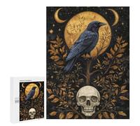 Puzzle per adolescenti 500 PCS Corvo mistico e teschio sotto la luna d'oro Puzzle per adulti Giochi divertenti analisi e logica Interazione genitore-figlio 500 PCS