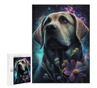 Puzzle Per Adolescenti 500 PCS Cosmic Labrador with Flowers Puzzle Per Adolescenti Sfida Difficile Allena La Tua Mente E Le Tue Mani Rompicapo Giochi Per Famiglie 500 PCS