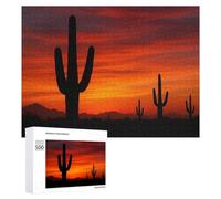 Puzzle Per Adolescenti 500 PCS Desert Sunset with Cactus Silhouettes Puzzle, Gioco Rompicapo, Regalo Di Compleanno, Attività Divertenti Da Fare A Casa, 500 PCS