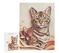 Puzzle Per Adolescenti 500 PCS Elegant Papercut Cat with Rose Puzzle Per Adulti Gioco Rompicapo Difficile Difficile Unico Compleanno E Regali 500 PCS