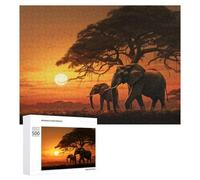 Puzzle Per Adolescenti 500 PCS Elephants at Sunset in Africa Puzzle Divertenti Da Assemblare, Modelli, Regali Unici Per Compleanno E Natale 500 PCS