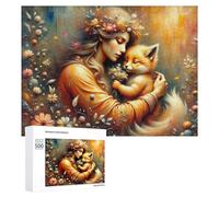 Puzzle Per Adolescenti 500 PCS Fantasy Artwork Woman with Fox Puzzle Per Adulti Giocattolo Decorazione Da Parete Taglio Di Precisione Gioco Stimolante Regali 500 PCS