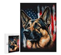 Puzzle Per Adolescenti 500 PCS German ShepherdUSA Flag Puzzle, Gioco Rompicapo, Regalo Di Compleanno, Attività Divertenti Da Fare A Casa, 500 PCS