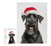 Puzzle Per Adolescenti 500 PCS Giant Schnauzer Dog with Santa Hat Puzzle Per Adulti Giochi Rilassanti Gara Di Velocità Manuale Sfida Da Completare 500 PCS