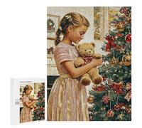 Puzzle Per Adolescenti 500 PCS Girl with Teddy Bear by Christmas Tree Puzzle Per Adulti Giochi Rilassanti Assemblaggio Di Modelli Interazione Genitore-figlio 500 PCS