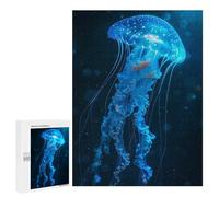 Puzzle Per Adolescenti 500 PCS Glowing Blue Jellyfish in Dark Water Puzzle Per Adolescenti Giocattoli Fai Da Te Vacanze A Casa Passatempo Divertimento Attività A Casa, 500 PCS