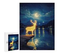 Puzzle Per Adolescenti 500 PCS Glowing Deer by Lake at Night Puzzle Per Adolescenti Giochi Rilassanti Assemblaggio Di Modelli Regali Unici Per Compleanno E Natale 500 PCS