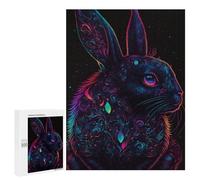 Puzzle Per Adolescenti 500 PCS Glowing Neon Rabbit Art Print Puzzle Per Adolescenti Analisi E Logica Difficile E Stimolante Ottimo Regalo Per I Giocatori 500 PCS