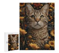 Puzzle Per Adolescenti 500 PCS Grey Tabby Cat in Flowers Puzzle Per Adulti Giochi Rilassanti Sfida Difficile Attività Divertenti A Casa 500 PCS
