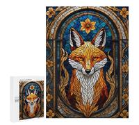 Puzzle Per Adolescenti 500 PCS Kitsune Stained Glass Fox Puzzle Per Adulti Giochi Rilassanti Assemblaggio Di Modelli Interazione Genitore-figlio 500 PCS