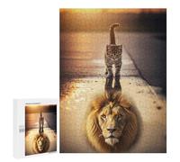 Puzzle Per Adolescenti 500 PCS Kitten Lion Reflection Puzzle Per Adolescenti Giocattoli Fai Da Te Vacanze A Casa Passatempo Divertimento Attività A Casa, 500 PCS