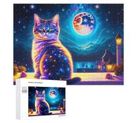 Puzzle Per Adolescenti 500 PCS Magical Cosmic Cat Night Scene Puzzle Per Adulti Gioco Rompicapo Difficile Difficile Unico Compleanno E Regali 500 PCS
