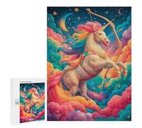 Puzzle Per Adolescenti 500 PCS Magical Unicorn with Bow in Clouds Puzzle Per Adolescenti Analisi E Logica Difficile E Stimolante Ottimo Regalo Per I Giocatori 500 PCS