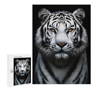 Puzzle Per Adolescenti 500 PCS Majestic White Tiger Portrait on Black Puzzle Divertenti Da Assemblare, Modelli, Regali Unici Per Compleanno E Natale 500 PCS