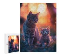 Puzzle Per Adolescenti 500 PCS Mother Cat And Kitten at Sunset Puzzle Per Adulti, Gioco Rompicapo, Decorazione Perfetta, Divertimento A Casa, Attività, 500 PCS
