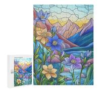Puzzle Per Adolescenti 500 PCS Mountain Flowers Stained Glass Puzzle Per Adulti Giochi Rilassanti Decorazione Murale Attività Divertenti A Casa 500 PCS