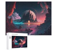 Puzzle Per Adolescenti 500 PCS Mystical Alien Landscape with Glowing Moon Puzzle, Gioco Rompicapo, Regalo Di Compleanno, Attività Divertenti Da Fare A Casa, 500 PCS