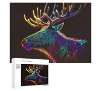 Puzzle Per Adolescenti 500 PCS Neon Rainbow Elk Illustration Puzzle Per Adulti Giochi Rilassanti Decorazione Da Parete Ottimo Regalo Per I Giocatori 500 PCS