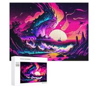 Puzzle Per Adolescenti 500 PCS Neon Sunset Wave Puzzle Per Adulti Gioco Rompicapo Difficile Difficile Unico Compleanno E Regali 500 PCS