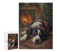 Puzzle Per Adolescenti 500 PCS Puzzle Bernese Mountain Dog Sleeping by Christmas Fireplace Puzzle Per Adulti Gioco Per Famiglie Un'opera D'arte Per Compleanno, Natale 500 PCS