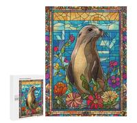 Puzzle Per Adolescenti 500 PCS Sea Lion Stained Glass Puzzle Per Adulti Giochi Rilassanti Assemblaggio Di Modelli Interazione Genitore-figlio 500 PCS