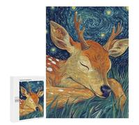 Puzzle Per Adolescenti 500 PCS Sleeping Deer Under Starry Night Puzzle, Gioco Rompicapo, Regalo Di Compleanno, Attività Divertenti Da Fare A Casa, 500 PCS