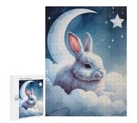 Puzzle Per Adolescenti 500 PCS Sleepy White Rabbit on Clouds Watercolor Puzzle Per Adolescenti Giochi Rilassanti Assemblaggio Di Modelli Regali Unici Per Compleanno E Natale 500 PCS
