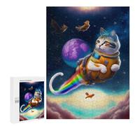 Puzzle Per Adolescenti 500 PCS Space Cat with Rainbow Tail Puzzle Per Adulti Giochi Rilassanti Sfida Difficile Attività Divertenti A Casa 500 PCS