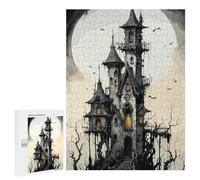 Puzzle Per Adolescenti 500 PCS Spooky Haunted House with Full Moon Puzzle Per Adulti Antistress Giocattoli Migliorano La Memoria Difficili E Stimolanti 500 PCS