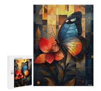 Puzzle Per Adolescenti 500 PCS Stained Glass Butterfly on A Vibrant Flower Puzzle Per Adolescenti Giocattoli Fai Da Te Vacanze A Casa Passatempo Divertimento Attività A Casa, 500 PCS