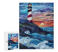 Puzzle Per Adolescenti 500 PCS Stained Glass Lighthouse Sunset Puzzle Giochi Rilassanti Decorazione Per La Casa Regali Unici Per Compleanno 500 PCS