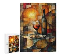 Puzzle Per Adolescenti 500 PCS Stained Glass Wine Still Life with Golden Glow Puzzle Per Adolescenti Giocattolo Decorazione Da Parete Ma Divertente E Umoristico Unico Compleanno E Regali 500 PCS