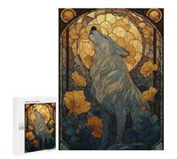 Puzzle Per Adolescenti 500 PCS Stained Glass Wolf Howling at Moon Puzzle Per Adulti Giochi Rilassanti Ma Divertenti E Umoristici Sfida Da Completare 500 PCS