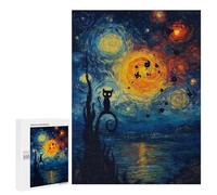 Puzzle Per Adolescenti 500 PCS Starry Night Cat Silhouette Puzzle Per Adolescenti Giochi Rilassanti Assemblaggio Di Modelli Regali Unici Per Compleanno E Natale 500 PCS