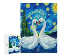 Puzzle Per Adolescenti 500 PCS Swans Under Starry Night Puzzle Per Adulti Gioco Rompicapo Assemblaggio Di Modelli Interazione Genitore-figlio 500 PCS