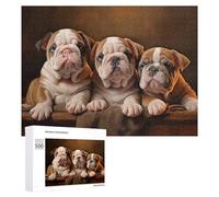 Puzzle Per Adolescenti 500 PCS Three English Bulldog Puppies Puzzle, Gioco Rompicapo, Regalo Di Compleanno, Attività Divertenti Da Fare A Casa, 500 PCS