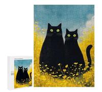 Puzzle Per Adolescenti 500 PCS Two Black Cats in Yellow Flowers Puzzle Per Adolescenti Analisi E Logica Difficile E Stimolante Ottimo Regalo Per I Giocatori 500 PCS