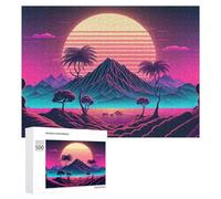 Puzzle Per Adolescenti 500 PCS Vibrant Neon Landscape with Palm Trees Puzzle, Gioco Rompicapo, Regalo Di Compleanno, Attività Divertenti Da Fare A Casa, 500 PCS